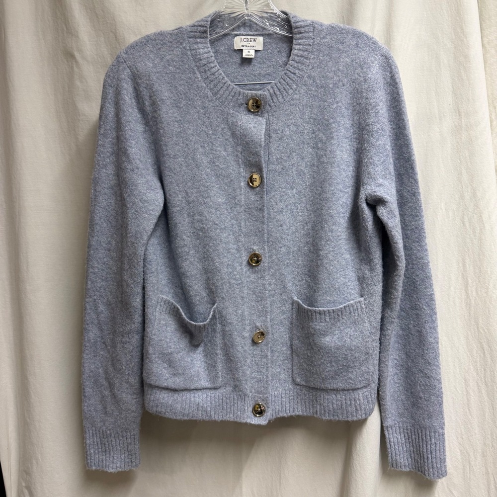 J.Crew Extra-Soft Merino Wool Blend Button Front Cardigan Blue Lavender Small